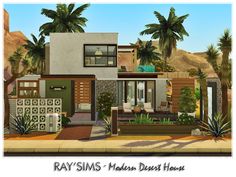 The Sims Resource - Modern Desert House Sims 4 Desert House, Sims 4 Cc Houses Download Patreon, Modern Desert Home, Water Station, Sims 4 Challenges, Modern Desert, Rustic Stone, Waterfront Restaurant