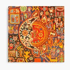 an intricately decorated wall hanging in a room with many different designs and colors on it