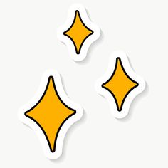 three stickers with yellow and white shapes on them