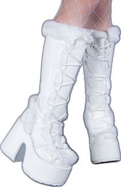 White Synthetic Platform Boots For Winter, White Winter Boots With Plush Lining, White Plush Lined Winter Boots, White Plush-lined Boots For Winter, White Boots With Plush Lining For Winter, Winter Platform Boots With Faux Fur Lining, White Chunky Platform Winter Boots, White Chunky Platform Boots For Winter, Knee-high Synthetic Platform Boots For Winter