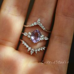 Purple Amethyst Stackable Wedding Rings, Purple Gemstone Stackable Rings For Wedding, Elegant Purple Stackable Rings For Wedding, Dainty Purple Amethyst Ring For Wedding, Dainty Purple Amethyst Wedding Ring, Delicate Lavender Gemstone Jewelry, Dainty Amethyst Ring In Lavender, Lavender Crystal Ring For Wedding, Dainty Lavender Amethyst Ring