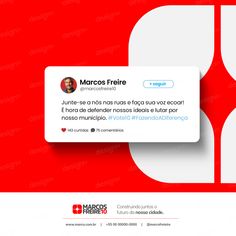 the twitter account for marcos fire is displayed on a red background with white circles