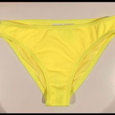 Brand New! Never Been Worn Bright Neon Yellow Bikini Bottom Summer Ribbed Poolside Bottoms, Ribbed Bottoms For Poolside Summer, Summer Ribbed Bottoms For Poolside, Ribbed Bottoms For Beach Summer, Ribbed Beachwear Bottoms For Summer, Ribbed Swimming Bottoms For Summer, Summer Ribbed Swimwear For Spring, Ribbed Swimwear For Summer, Solid Ribbed Spring Swimwear