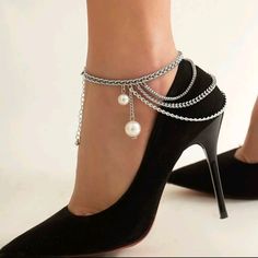 These Silver Aluminum And Pearl Heel Compatible Layered Anklet Chain Sets Are Smokin Hot. Pair These Beauties With A Pair Of Pumps Or Stilettos. The Chain Drapes Over Your Heel Perfectly And Dangles And Moves While You Walk. Definitely Sexy And A Conversation Piece To Say The Least . Purchased In Sets Only. Bundle And Save Today . Accepting Reasonable Offers. Metal Chain Anklets For Party, Trendy Party Anklets With Chain Detail, Trendy Metal Anklets For Party, Summer Party Anklet With Chain Detail, Trendy Adjustable Chain Anklets For Party, Elegant Ankle Strap Anklets For Party, Metal Anklets With Ankle Strap For Party, Metal Ankle Strap Anklets For Party, Elegant Metal Anklets With Ankle Strap