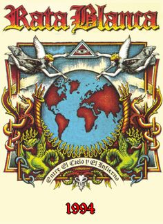 the back cover of an album with two birds flying around it, in front of a world