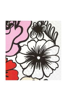 a pink and black flower design napkin