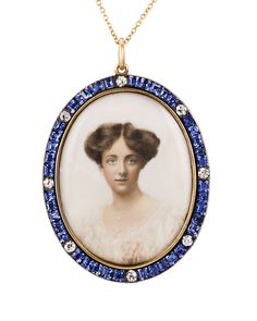 an old fashioned portrait with blue and white stones