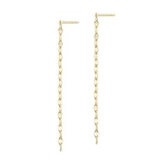 These almost 2 inch chain earrings add a luxurious but subtle flair to any outfit. Wear these gorgeous earrings to elevate a casual look or to your next event. 14k Gold or Sterling Silver Plated 1.8" Length Chic Yellow Gold Earrings With Gold Chain, Chic 14k Gold Jewelry With Cable Chain, Chic Dangle Chain Earrings, Chic Chain Drop Earrings, Chic Chain Earrings For Formal Occasions, Chic Drop Earrings With Gold Chain, Classic Yellow Gold Earrings, Classic Dangle Earrings With Cable Chain, Yellow Gold Chain Earrings For Everyday