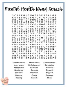 Unlock the power of words and challenge yourself to find the hidden words that celebrate positivity, mindfulness, and self-care. Whether you're seeking a personal challenge or a gift for a loved one, our word search puzzle is a delightful choice that encourages relaxation and mental calming. Mental Health Wordsearches, Positive Word Search, Mindfulness Games For Adults, Mental Health Games Group Activities Fun, Therapeutic Activities For Adults, Self Care Games, Mental Health Activity Ideas High School, Mental Health Work Activities, Mental Health Group Activities