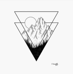 a triangle with mountains in the middle and trees on it, as well as an image of