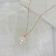 18K gold, sterling silver set with 5A quality cubic zirconia and mother of Pearl Cheap White Mother Of Pearl Necklaces, Pearl Tree, Mini Necklace, Tree Of Life, Silver Necklaces, Mother Of Pearl, Cubic Zirconia, 18k Gold, Opal