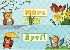 two banners with owls and flowers on the same page, one has an owl holding an umbrella