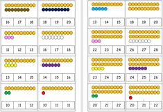 two rows of numbers that have been colored in the same color and one row is numbered with