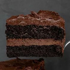 a piece of chocolate cake on a fork