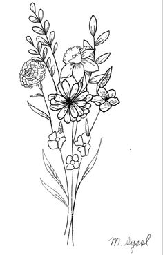 a drawing of flowers on a white background