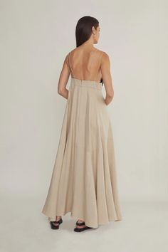 Shop the Luisa Dress by Heirlome | Official Site Chic A-line Maxi Dress With Lined Bodice, Casual A-line Maxi Dress With Lined Bodice, Linen A-line Evening Dress, Chic A-line Maxi Dress For Spring, Chic Neutral Maxi Length Dress, Neutral Midi Length Evening Dress, Chic Neutral Maxi Dress, Evening Linen Maxi Dresses, Chic Evening Linen Maxi Dress