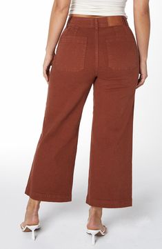 A high-rise silhouette that fits close through the waist and hips brings the best of both baggy and fitted aesthetics in these cropped jeans designed with a hint of stretch. 25 1/2" inseam; 22" leg opening; 11 3/4" front rise; 12" back rise Zip fly with button closure Front on-seam welt pockets; back patch pockets 98% cotton, 2% spandex Machine wash, line dry Imported Wide-leg Cotton Cropped Jeans For Fall, Cotton Wide Leg Cropped Jeans For Fall, Fall Cropped Flare Jeans With Pockets, Relaxed Fit Mid-rise Cropped Jeans With Pockets, Fall Utility Flare Jeans, Fall Workwear Cropped Jeans With Belt Loops, Cropped Cotton Bottoms With Belt Loops, Cropped Bottoms With Five Pockets, Cropped Jeans With Belt Loops For Fall Workwear