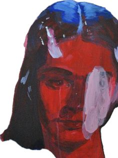 a painting of a man's face with red, white and blue paint on it