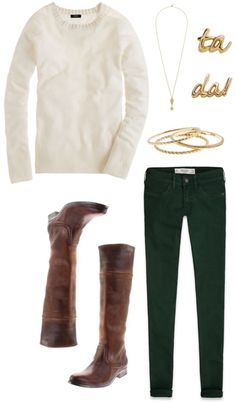 "OOTD" by southernbelle ❤ liked on Polyvore Dark Green Courderoy Pants Outfits, Green Cords Pants Outfit, Outfits With Green Corduroy Pants, Hunter Green Jeans Outfit, Green Corduroy Bottoms For Fall, Dark Green Pants Outfit Women, Green Jeans For Fall, Dark Green Corduroy Pants Outfit, Green Fall Jeans