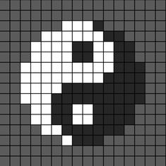 A pixel art template of the Yin and Yang symbol. Yin And Yang Perler Beads, Pixel Art Dark Aesthetic, Pixel Art Sun And Moon, Yin Yang Pixel Art, Pixel Art Printable, Easy Pixel Art Black And White, Cute Pixel Art Pattern, Wednesday Pixel Art, Crow Pixel Art