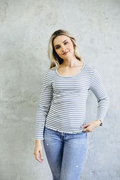 Ribbed long tee with lettuce edge hem and cuffs with scoop neckline. FINAL SALE- Not eligible for refund or exchange Modest Tops, Ribbed Tee, Long Tee, Fall Collection, Cornflower Blue, Fall Collections, Top Sales, New Arrival Dress, New Instagram