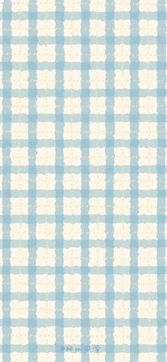 a blue and white checkered wallpaper pattern with yellow dots on it's edges