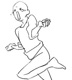 a drawing of a person running with an object in their hand and the image is black and white