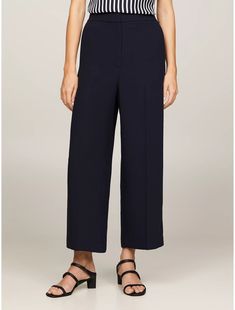 Wide-Leg Cropped Twill Pant Elegant Cropped Wide Leg Pants For Spring, Modern Cropped Leg Work Pants, Versatile Cropped Leg Business Casual Pants, Versatile Cropped Leg Pants For Business Casual, Modern Cropped Workwear Pants, Elegant Cropped Leg Bottoms With Welt Pockets, Elegant Cropped Leg Workwear Pants, Elegant Cropped Leg Dress Pants For Work, Spring Office Wide Leg Ankle-length Pants