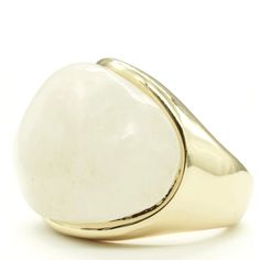 This ring is part of our high fashion, new generation collection from Metal and Stone and it is the perfect statement ring . You can wear this ring with your favorite casual dress, denim or top. The beautiful genuine white stone is exposed so it can stand out as it sits on a curved gold tone base. The large white stone White Stone Ring, Stone Fashion, Dress Denim, Let's Talk About, White Stone, Silver Accents