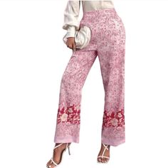 Nwt Zara Paisley Print Wide Leg Linen Blend Pants Beautiful Light Pink And Red Paisley Print Pants. Elastic Waist, Side Pockets, Faux Back Pockets, Wide Leg. New With Tags B1 Feminine Wide Leg Pants For Loungewear, Feminine Floral Print Wide-leg Bottoms, Feminine Floral Print Wide Leg Bottoms, Chic Red Floral Print Bottoms, Elegant Pink Pants With Elastic Waistband, Pink Floral Print High-waisted Pants, Pink Floral High-waisted Pants, Pink High-waisted Floral Pants, Pink High-waisted Floral Print Pants