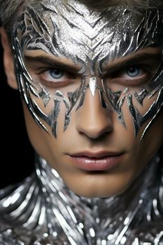 Hair Tips For Men, Dragon Makeup, Futuristic Costume, Futuristic Makeup, Men's Facial Hair, Alien Aesthetic, Fashion Masks, Art Of Man