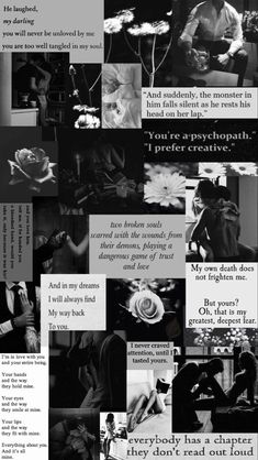 a collage of black and white images with words on them that say, i love you