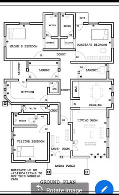 the floor plan for a three bedroom apartment with two bathrooms and an attached kitchen area