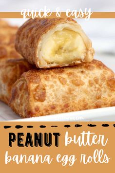 Closeup shot of delicious peanut butter banana egg rolls on white plate. Egg Roll Paper Recipes, Appetizer Egg Rolls, Dessert Egg Rolls Recipe, Crescent Roll Appetizers, Egg Roll Recipe, Sparkle Dresses, Lumpia Recipe, Dinner Favorites