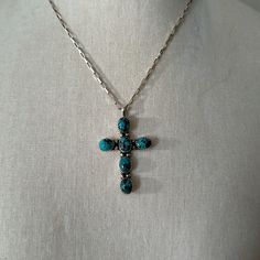 Beautiful Sterling Silver 925 Signed Circle. J. W. Kingman Turquoise Navajo Native American Cross Pendent Necklace With Matching Extender/ Bracelet Measures 2” Cross Pendent, Nails Jewelry, Women's Circle, Pendent Necklace, Kingman Turquoise, Jewelry Sterling Silver, Silver Turquoise, Turquoise Sterling Silver, Blue And Silver