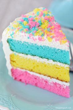 a slice of cake with sprinkles on it and a fork in the foreground