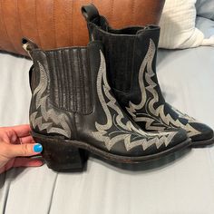 Nwt Simone Booties. Cute Detailing And Stitching. Size 8. Originally Retail For $250 Black Snip Toe Heeled Boots In Edgy Style, Western Black Round Toe Heeled Boots, Black Snip Toe Heeled Boots With Edgy Style, Black Snip Toe Heeled Boots Edgy Style, Chic Black Moto Boots With Snip Toe, Black Edgy Snip Toe Heeled Boots, Black High Heel Western Boots, Black Western Ankle-high Heeled Boots, Casual Black Heeled Boots With Snip Toe