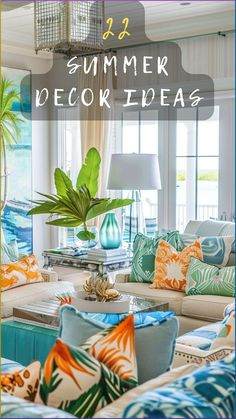 a living room filled with lots of colorful furniture and decor on top of each other