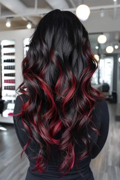 Red Highlights On Black Hair, Hairstyle French, Black Hair With Red Highlights, Highlights On Black Hair, French Crop, Black Red Hair, Red Ombre Hair, Red Hair Inspo, Black Hair With Highlights