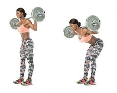 a woman is doing squats with a barbell