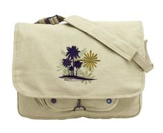 Tranquil Tropics Embroidered Canvas Messenger Bag Embroidered Canvas Shoulder Bag For Travel, Rectangular Embroidered Canvas Travel Bag, Embroidered Rectangular Canvas Travel Bag, Embroidered Rectangular Travel Canvas Bag, Embroidered Rectangular Canvas Bag For Travel, Casual Embroidered Travel Bag, Peaceful Beach, Green Png, Bag Embroidery