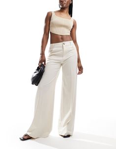 Pull&Bear wide leg tailored pants in off white | ASOS