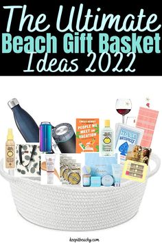 beach gift basket ideas Theme Gift Basket Ideas, Beach Basket Gift, Beach Basket Gift Ideas