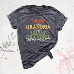 "Mom Grandma Great-Grandma Shirt, Pregnancy Announcement Shirt, Grandma Birthday Shirt, Mothers Day Gifts, Baby Reveal To Family, Grandma Tee Hello, Thanks for your support. Your gladness comes first and all work is done with Love in here. Always keep your support, please:) Mom Grandma Great-Grandma Shirts are branded Bella+Canvas.  Mom Grandma Great-Grandma Shirt  Contents: - Solid colors: %100 Cotton.  - Heather colors: %52 Cotton + %48 Polyester* This ultra-soft graphic tee is made from a comfortable cotton-poly blend that is breathable, non-shrinking, and lasts longer than your average graphic shirt. HOW TO ORDER YOUR MOM GRANDMA GREAT-GRANDMA SHIRT  -Please, Check and Review all  Mom Grandma Great-Grandma Shirt Photos. -Select Your Mom Grandma Great-Grandma Shirt T-Shirt Size and Mom Grandma To Be, Baby Announcement Shirts, Pregnancy Reveal Shirt, Nana Shirts, Birthday Gifts For Grandma, Grandma Shirt, Grandma Birthday, Pregnancy Announcement Shirt, New Grandma