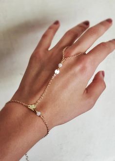 Love You More Ring Bracelet, 24K Gold plated connected bracelet, Slave Ring, Natural Moonstone Ring,Gift For Her. Ring And Bracelet Connected, Leather Beaded Jewelry, Ring And Bracelet, Beaded Jewelry Bracelets, Santa Margarita, Ring Bracelet Chain, Handbag Charms, Hand Jewelry, Moonstone Ring