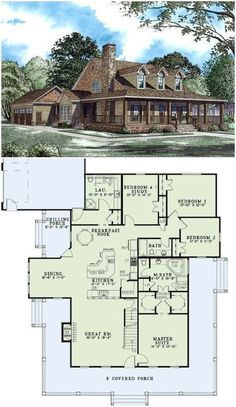 two story house plans with an open floor plan for the front and back of the house