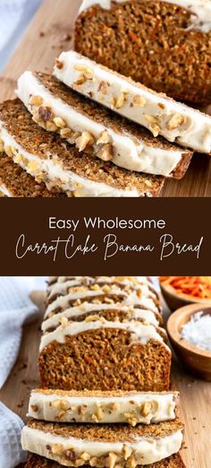 carrot cake bread with cream cheese frosting on top