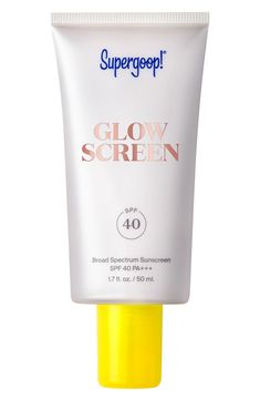 Supergoop Glowscreen, Skincare Ideas, Liquid Texture, Glitter Leaves, Facial Sunscreen, Protector Solar, Theobroma Cacao, Room Redo, Broad Spectrum Sunscreen