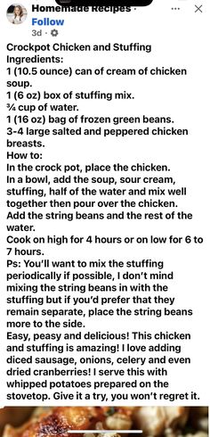 the recipe for chicken and stuffing is shown