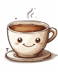 a cup of coffee with a smiling face on it